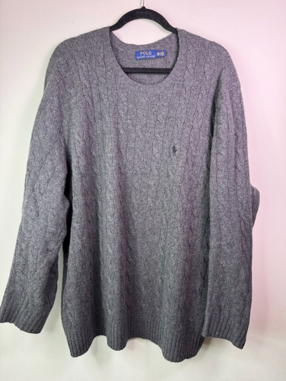 Ralph Lauren Men’s Grey Cable Knit Wool Cashmere Sweater 2XB